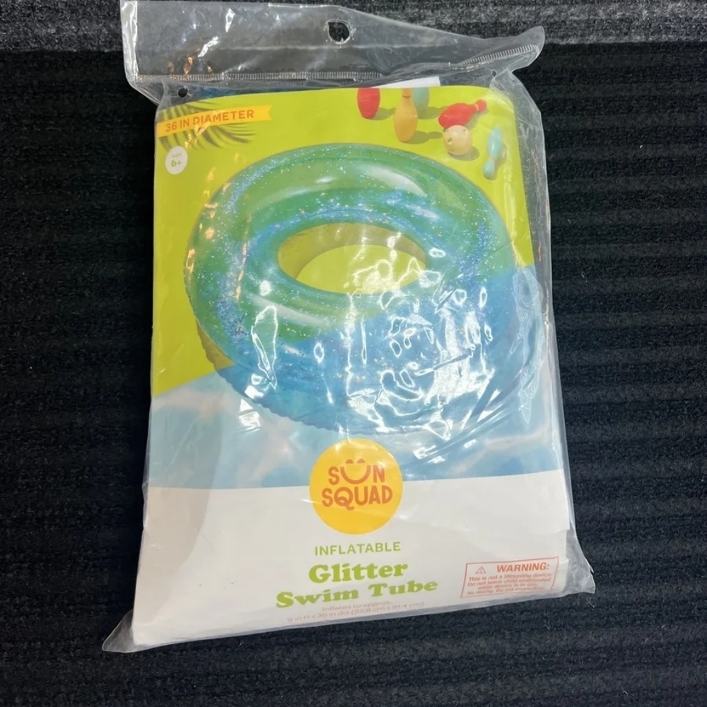 2 Sun Squad Blue Inflatable Glitter Swim Tube Float